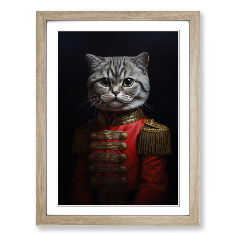 Cat Neo-Plasticism No.2 - Single Picture Frame Print on Wood, Oak, 64cm H x 46cm W x 2cm D