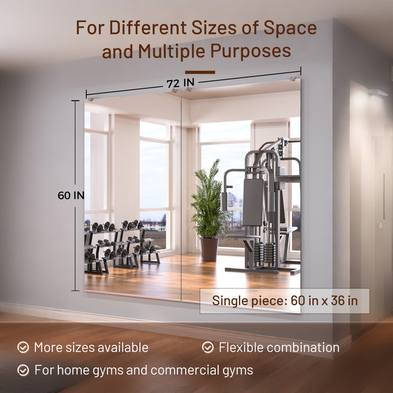Refat Rectangle Full Length Wall Mirror Set Home Gym Mirror Dance Studio Mirror Tempered Glass Mirror, 60" x 36"
