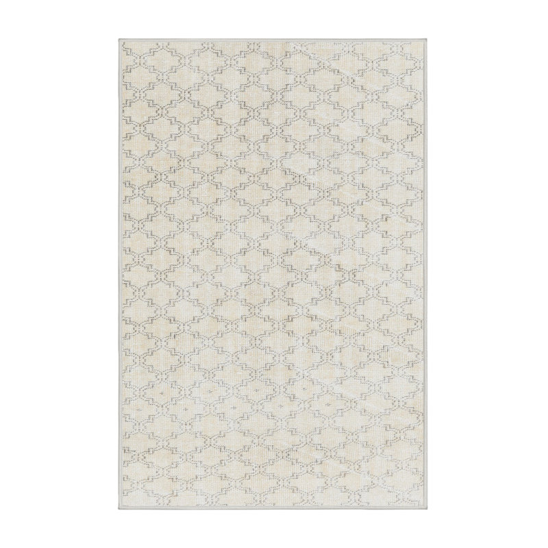 Crème/gris Tapis décoratif à motifs géométriques ArAgon, Rectangle 5 pi x 7 pi