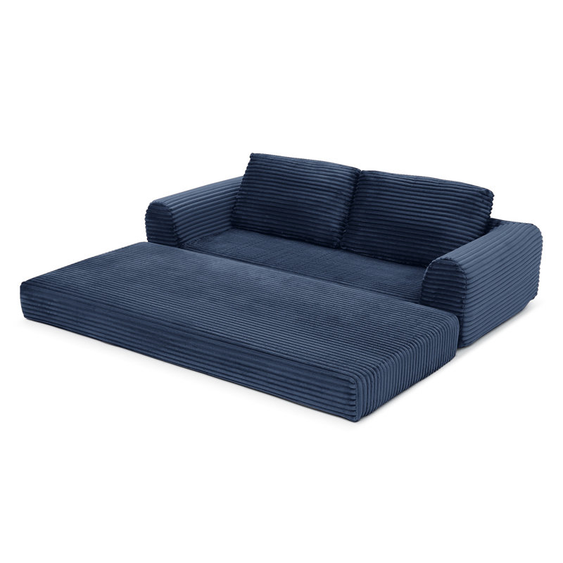 Canapé-lit convertible 2 en 1 pliant, canapé-lit en velours côtelé moderne avec 2 * coussins, canapé-lit modulaire sans dossier avec lit escamotable Futon, canapé-lit modulaire pliant pour le salon, bleu