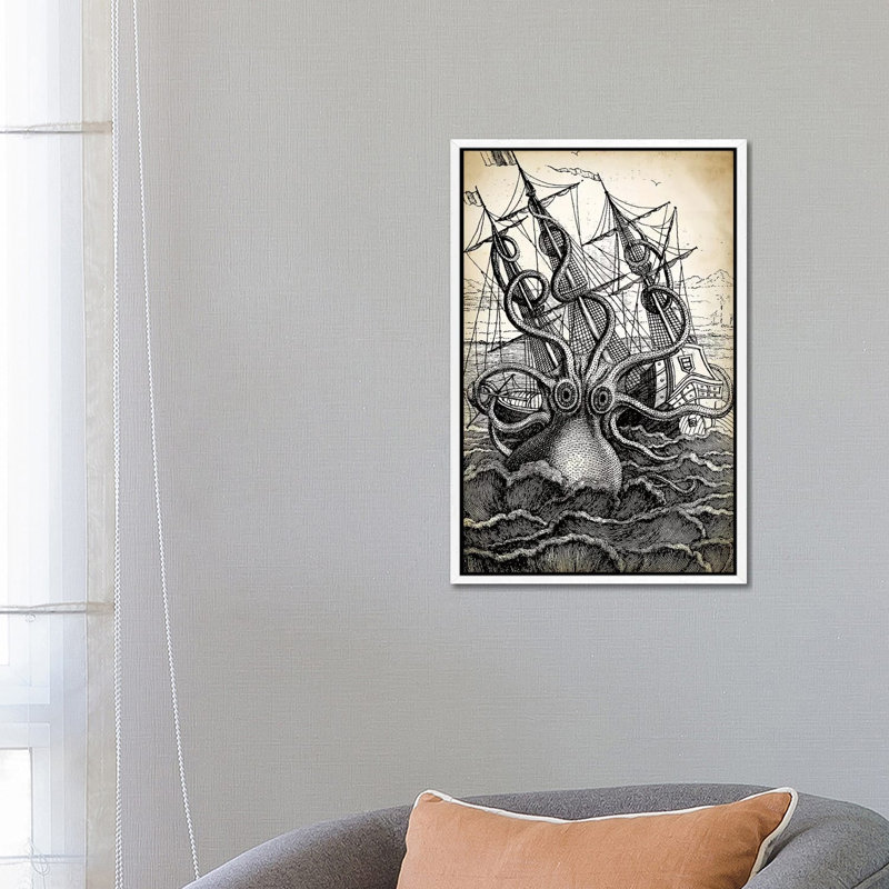 Kraken - Print on Canvas, 101.6 cm H x 66.04 cm W, White Framed