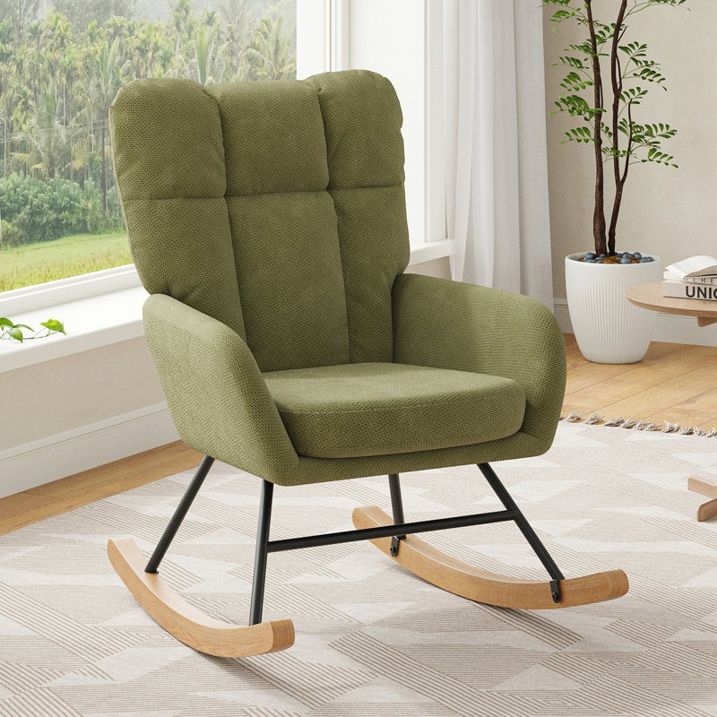 Chaise berçante moderne, fauteuil oscillant rembourré pour le salon, la chambre à coucher, Vert