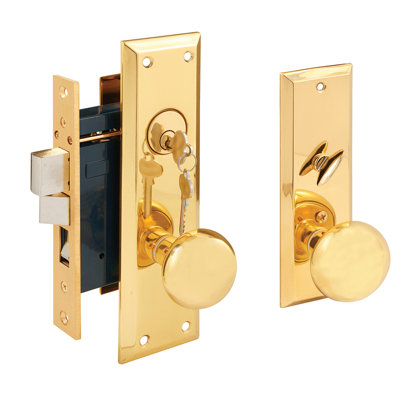Diecast Single Cylinder Entry Door Mortise Lockset, 2-1/2 Inch Backset, Brass Finish (Single Pack)