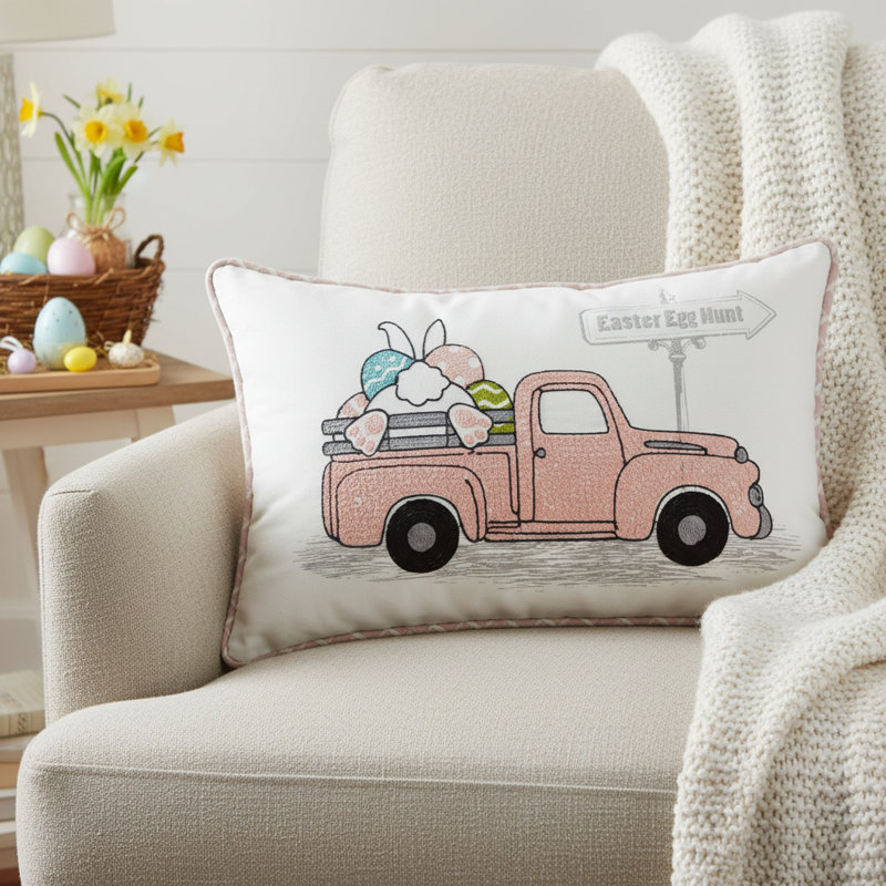 Coussin 13 po x 20 po Rose and White