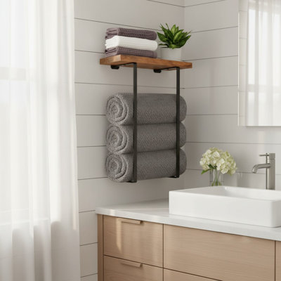 Black Minimalist Towel Rack & Bathroom Shelf Organizer for Towels
