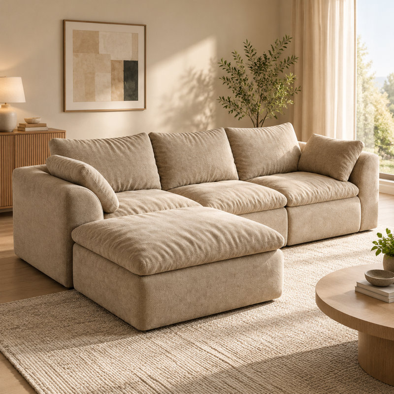 Upholstered 95.57 " Linen Sofa & Chaise