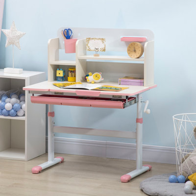 Height-Adjustable Kids Study Desk with Tilt Desktop & Storage by Trinx