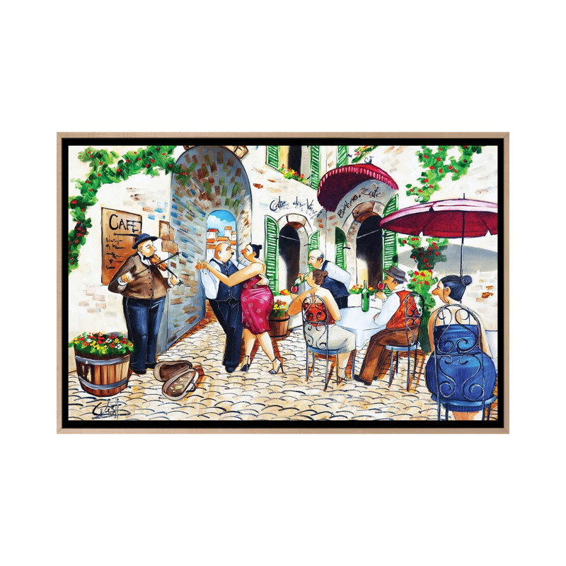 «Corner Cafe At Cafe da Vinci», reproduction d'art murale encadrée, H 40 po x l 60 po, Beige