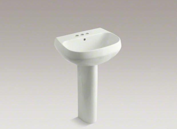 Wellworth Ceramic Pedestal Bathroom Sink with Overflow, 4" Centers, Timberline