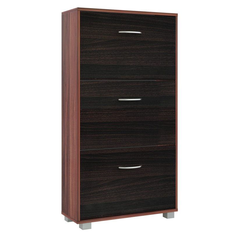 18 Pair Shoe Storage Cabinet, Black/Brown wood