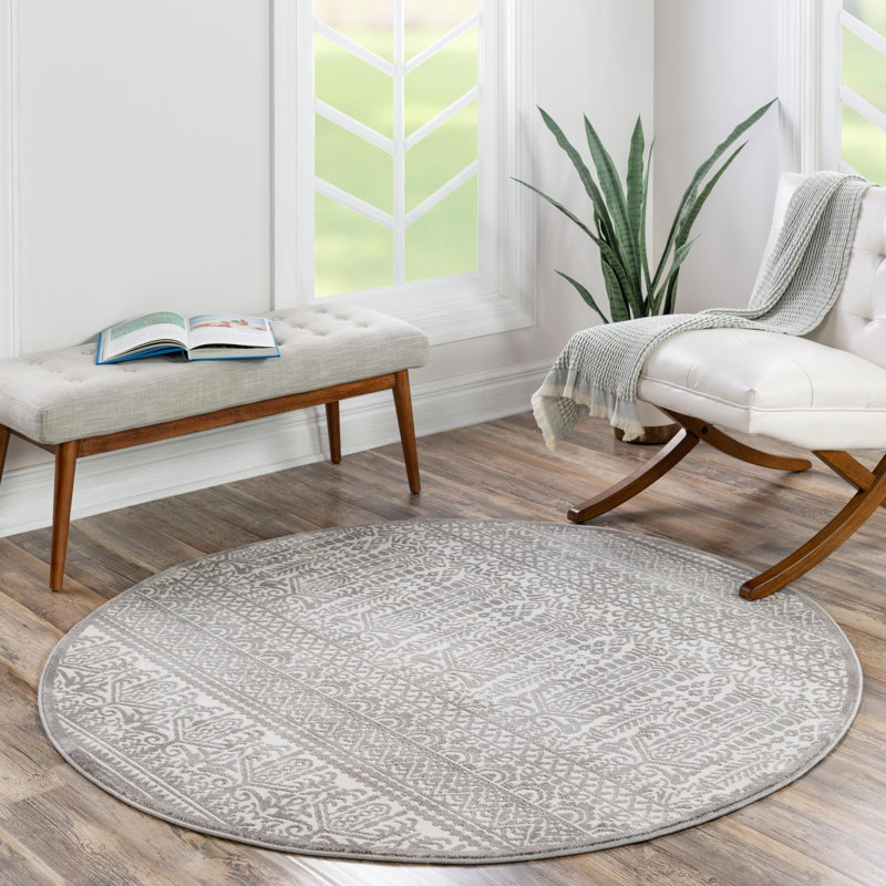 Tapis gris-ivoire Southwestern / Lodge Onyxx, Rond 7 pi 10 po