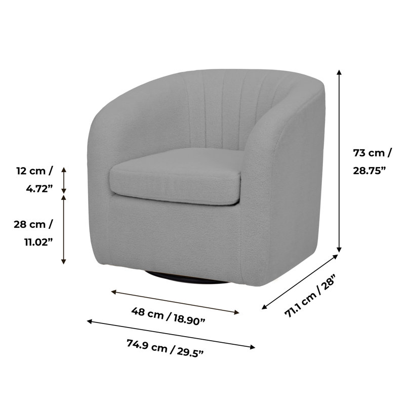 Gray Polyester Blend Swivel Barrel Chair with Wood Base