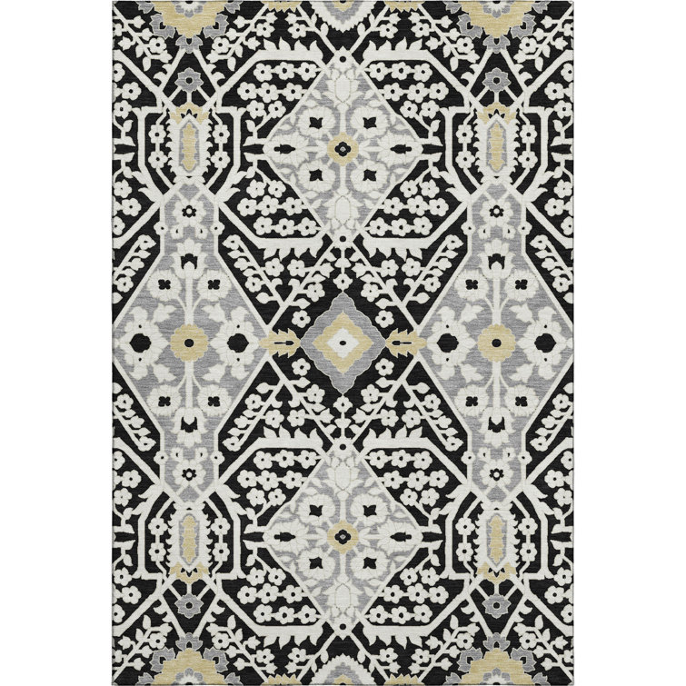 Premium Machine Washable Prisco Black Rug
