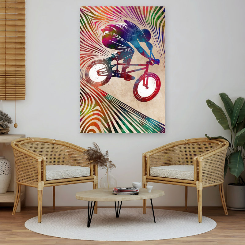 «Bmx Rider», impression de paysage urbain coloré et abstrait, H 60 po x l 40 po