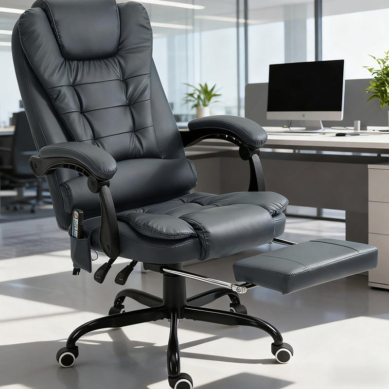 Fauteuil de bureau de massage à haut dossier, fauteuil de bureau de massage vibrant avec support lombaire, repose-pieds