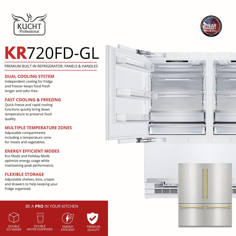 Kucht 71.5 W Refrigerator, Stainless Steel/Gold