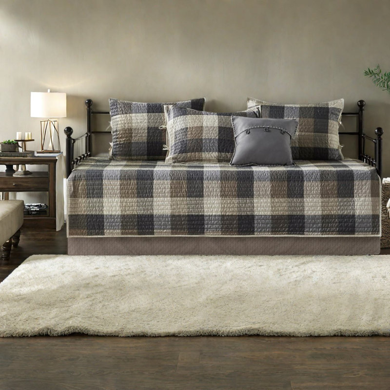 Ensemble de literie réversible à carreaux, polyester à chevrons, style chalet rustique pour lit de jour simple