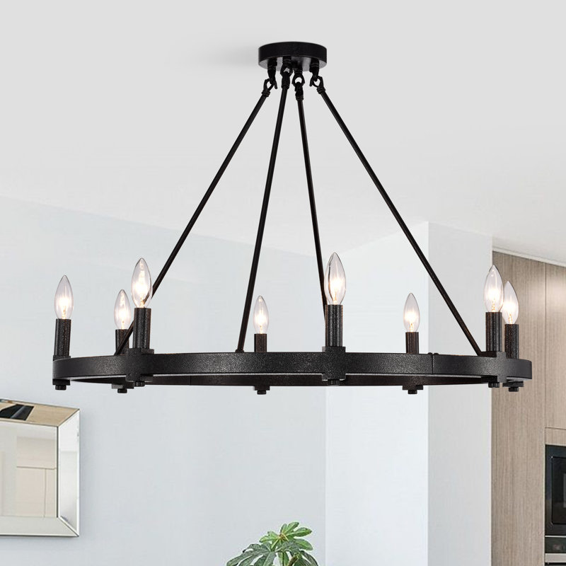 Andreino 8 - Light Iron Dimmable Wagon Wheel Chandelier