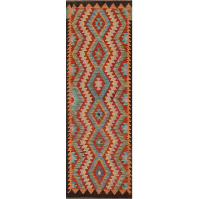 Colourful Kilim Reversible Wool Runner Rug 3x10