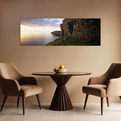 Château au bord de l'eau, château de Duntulm, île de Skye, Écosse, paysage marin contemporain abstrait, art mural