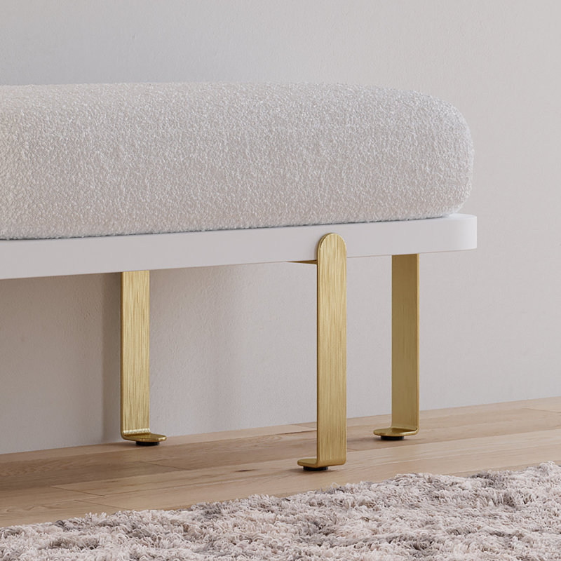 Boucle Upholstered Bench, Gold/White
