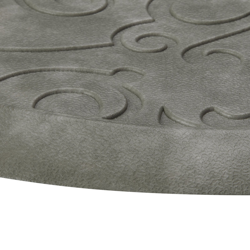 Gray Faux Leather Anti-Fatigue Kitchen Mat, 48" Semi-Circle