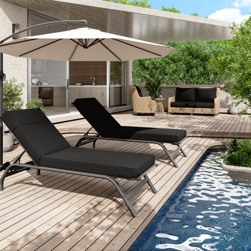Outdoor Chaise Lounge Cushion – Weather-Resistant, Reversible, Plush Comfort, 26" W x 80" D, Black