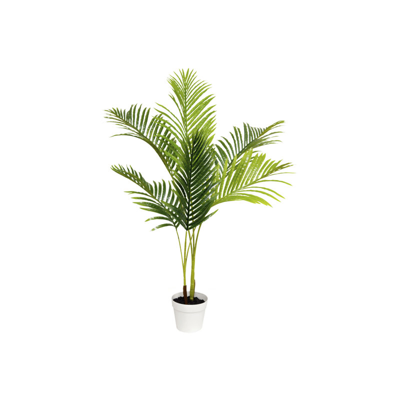 47" Green Silk Palm Floor Plant in White Plastic Pot
