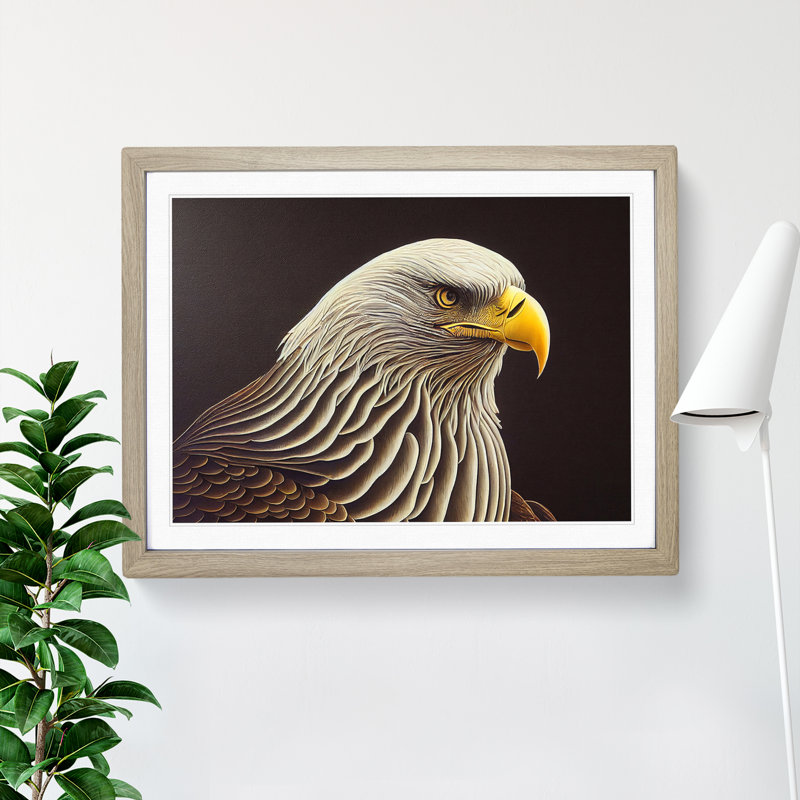 Stunning Eagle Bird - Single Picture Frame Print, 34cm H x 46cm W x 2cm D, Oak