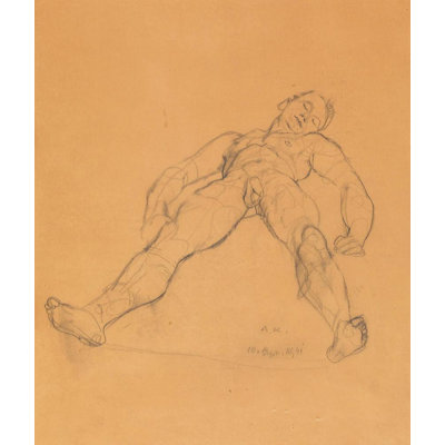 "Reclining Male Nude" by  Anton Kolig - Gallery Wrap Canvas Wall Art