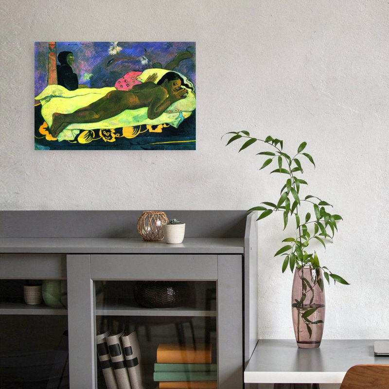 Girl In Bed Classic Colorful Abstract Landscape Spring Wall Art Print by Paul Gauguin - Wrapped Canvas Print