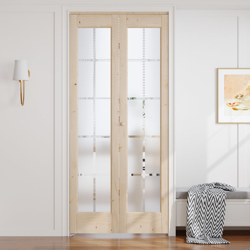 Porte pliante en bois massif non fini avec trousse de quincaillerie d'installation, 36 po x 80 po