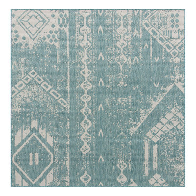 Medford Geometric Machine Woven Rectangle Polypropylene Indoor / Outdoor Area Rug in Light Aqua/Ivory