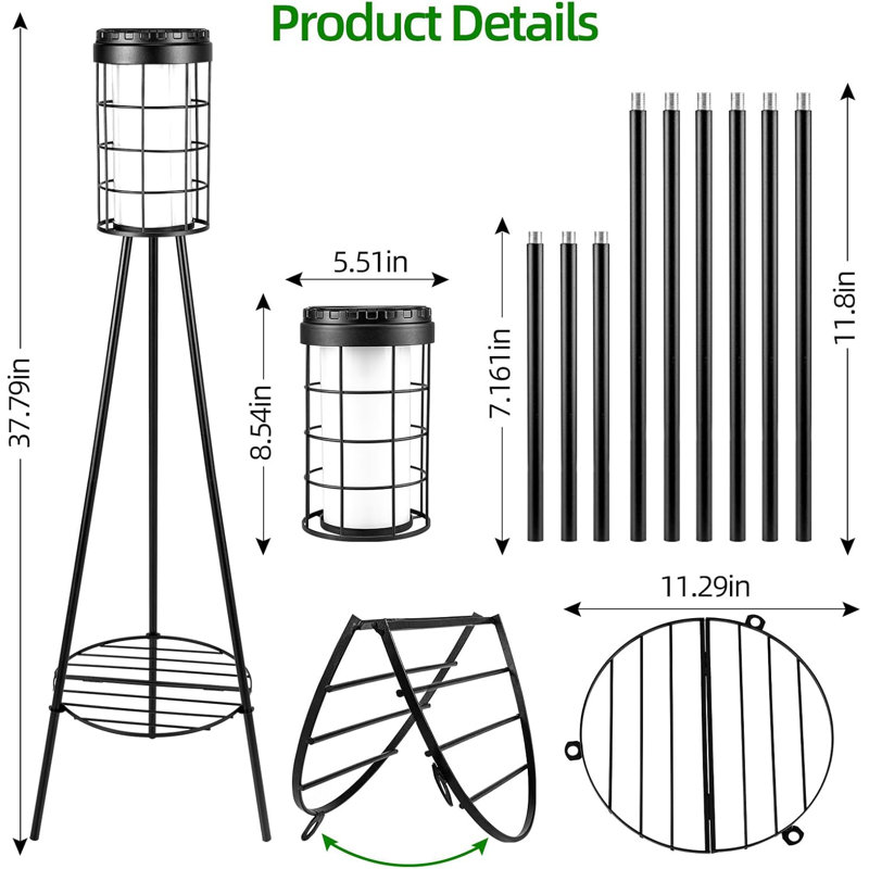 2 Pack Solar Lights Outdoor With Plant Stand, 38" Waterproof Solar Floor Lamps With USB Charging, Adjustable Color Temperatures, Metal Flower Shelf Lights For Patio, Garden, Deck, Yard Decor