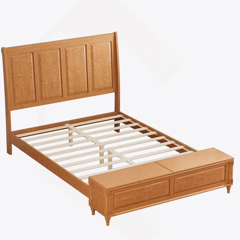 Base de lit avec banc de rangement haut pour tête et pied de lit, Grand lit, Naturel