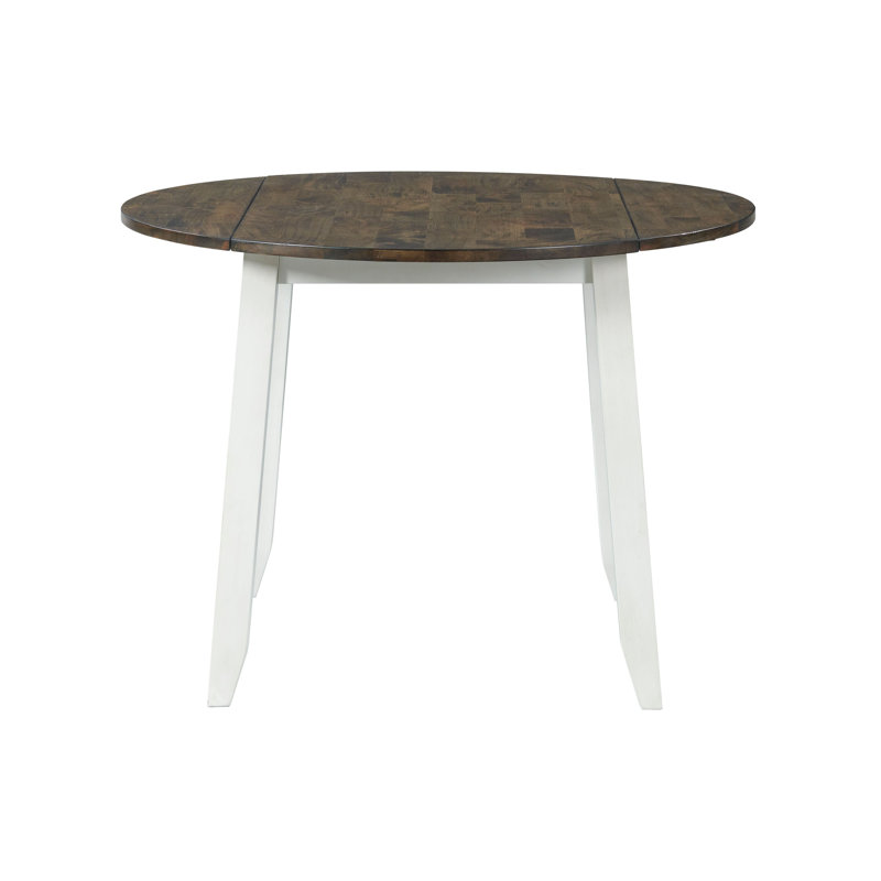 Transitional Kona 42" Round Extendable Solid Wood Dining Table in Gray & White