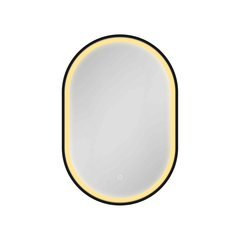 31X21 Inches LED Oval Black Metal Framed Wall Mount Bathroom Medicine Cabinet With Mirror