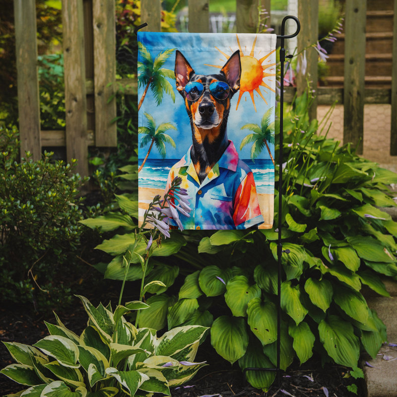 Bouvier bernois avec drapeau de jardin, Doberman Pinscher