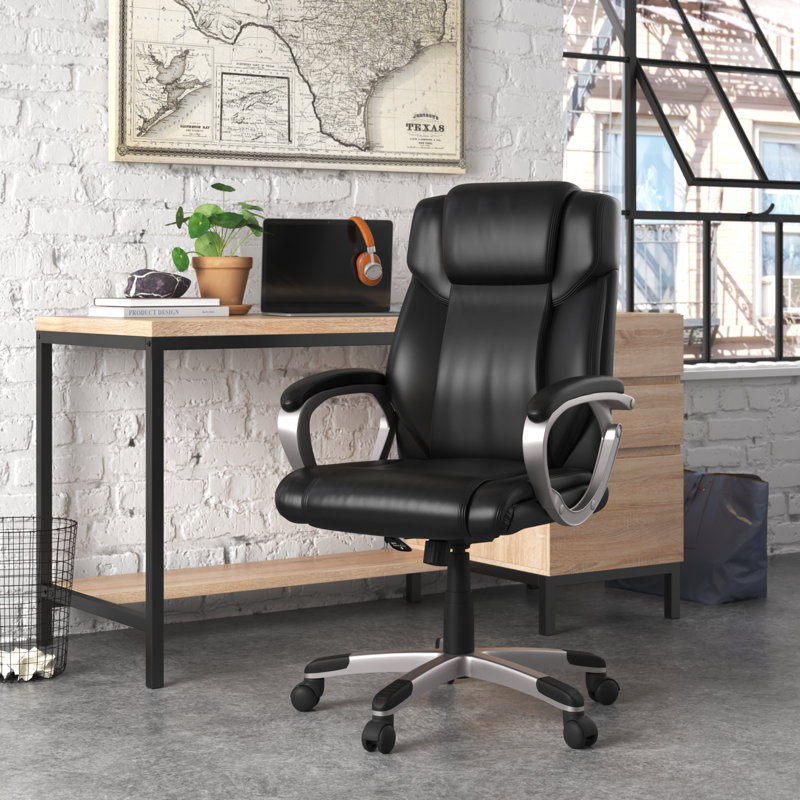 Fauteuil de direction pivotant en LeatherSoft à dossier moyen et accoudoirs rembourrés Kalman, Noir