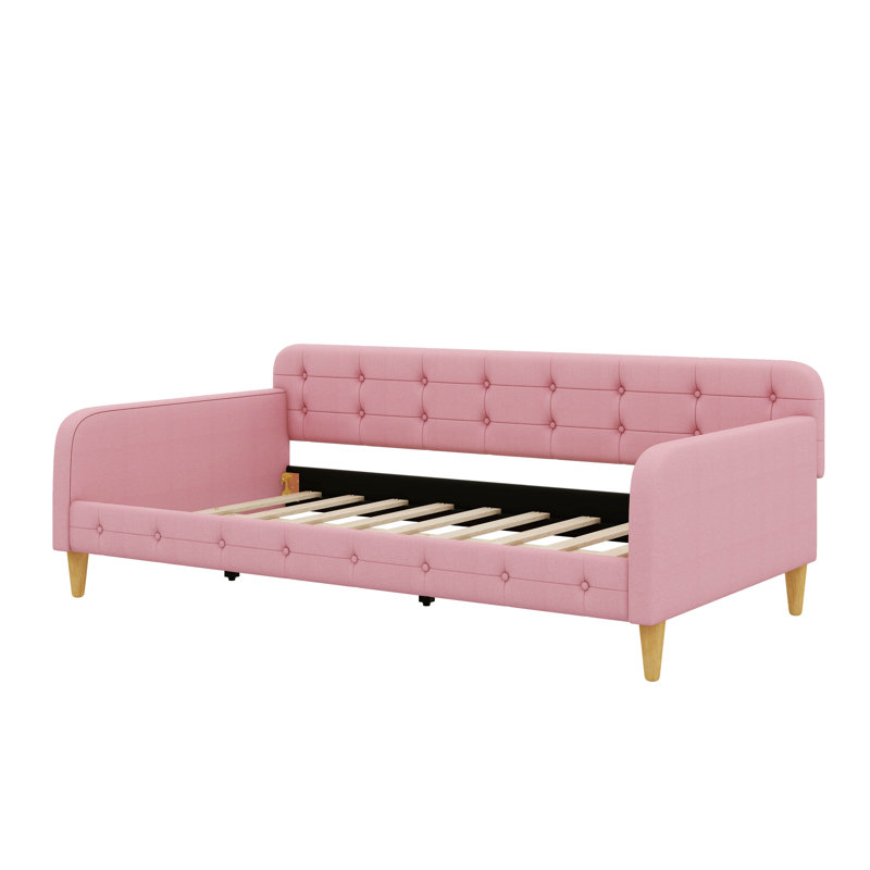 Daybed With Fabric Upholstery And Leg Support, Twin, Rubine