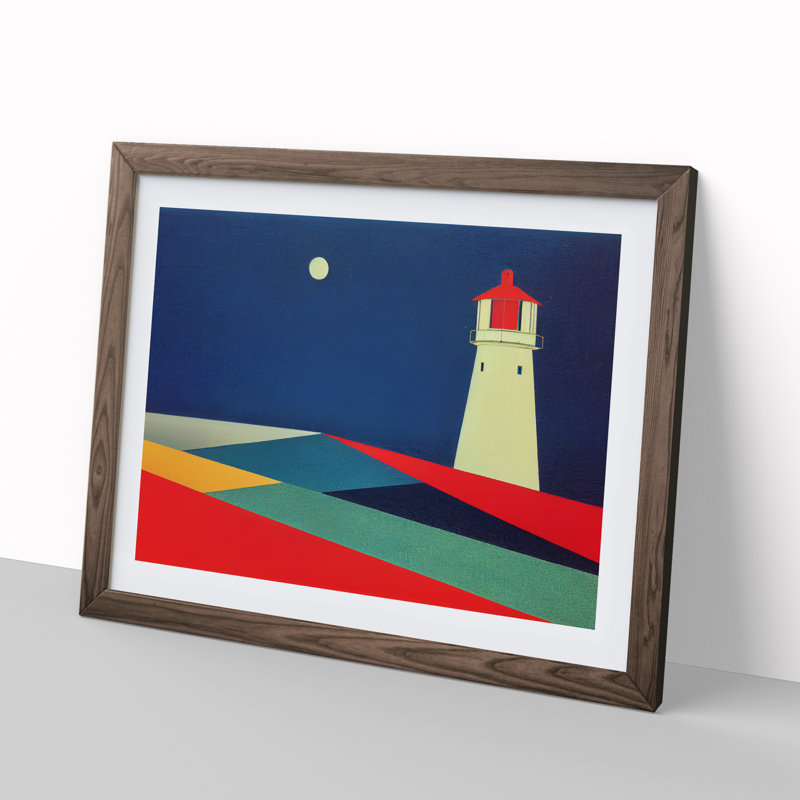 Lighthouse Abstract Art 1 Piece Single Picture Frame Wall Art, 34cm H x 46cm W, Brown