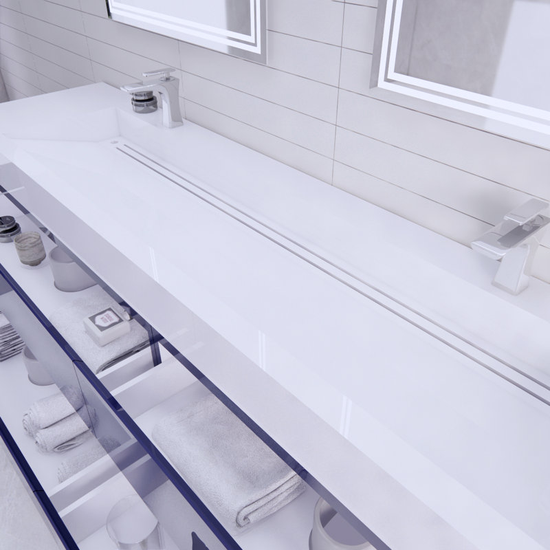 Babajide 83.3'' Bathroom Vanity with Acrylic Top, High Gloss Night Blue