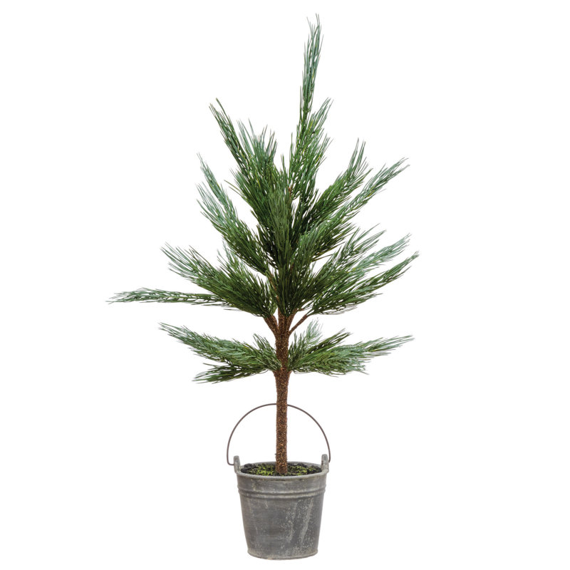 Faux pin en pot de ciment, Argent, H 40,13 po x l 15,38 po x P 15,25 po