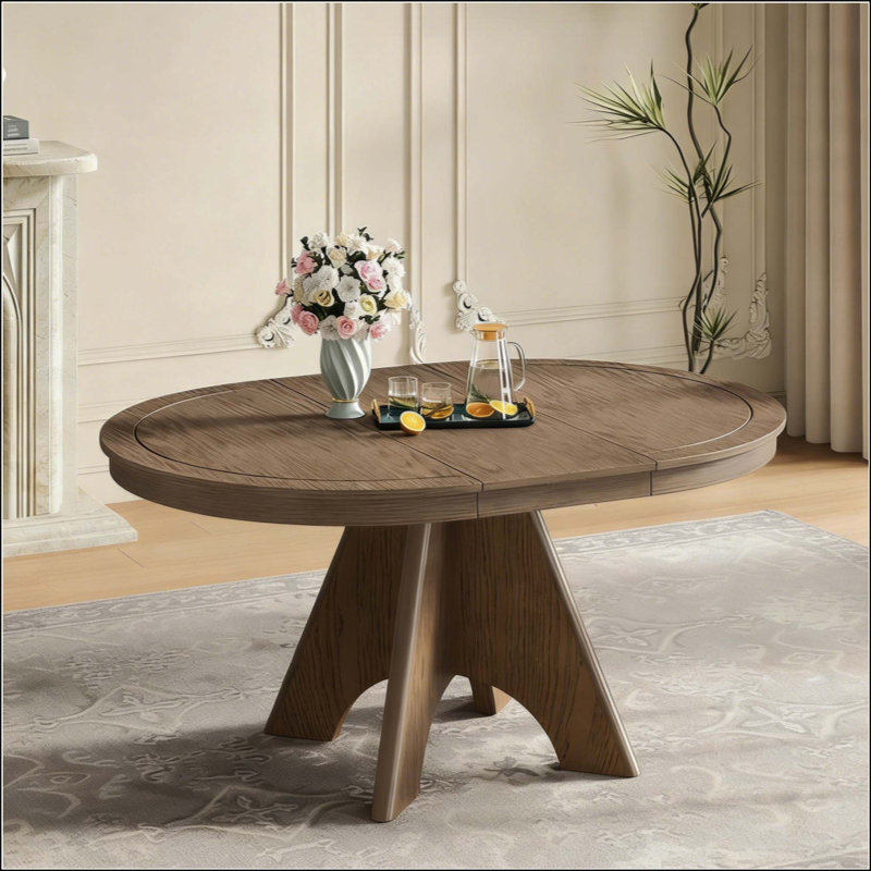 Table de salle à manger extensible vintage pour 4-6, table de cuisine rustique de 42 à 58 pouces avec finition patinée et pieds croisés robustes