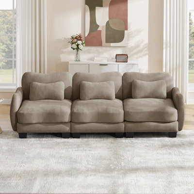 Chenille Supportive Three-Seater Sofa with Exquisite Waist Pillow,Ergonomic Curve Design, Easy to Assemble Modular Couch for Living Room Office
