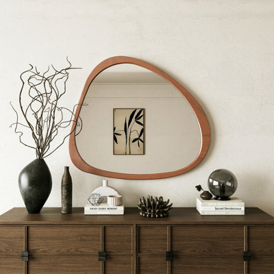 Miroir en bois massif 45 po Miroir mural asymétrique avec cadre en bois et miroir de grande taille