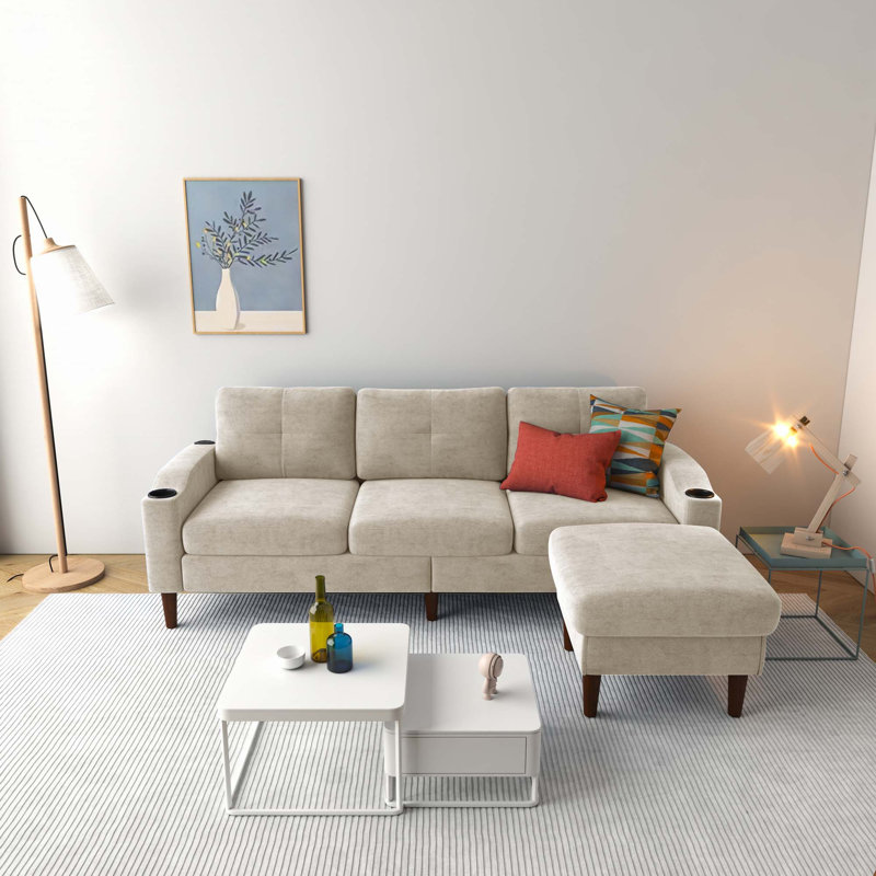 Canapé et méridienne rembourrés 2 pièces Geppie, H 33,07 po x l 78 po x P 53,54 po, Velours beige