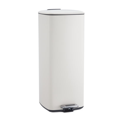 Poubelle de cuisine 8 gallons en acier inoxydable - À marche, couvercle à fermeture douce, seau intérieur amovible, résistant aux empreintes digitales, poubelle carrée pour la maison, le bureau, la salle de bain - Beige