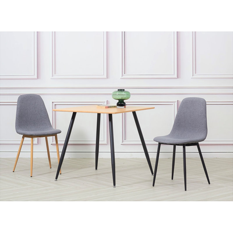 4 Gaviota Fabric Velvet Upholstered Dining Chair, Cotton Light Grey, Black