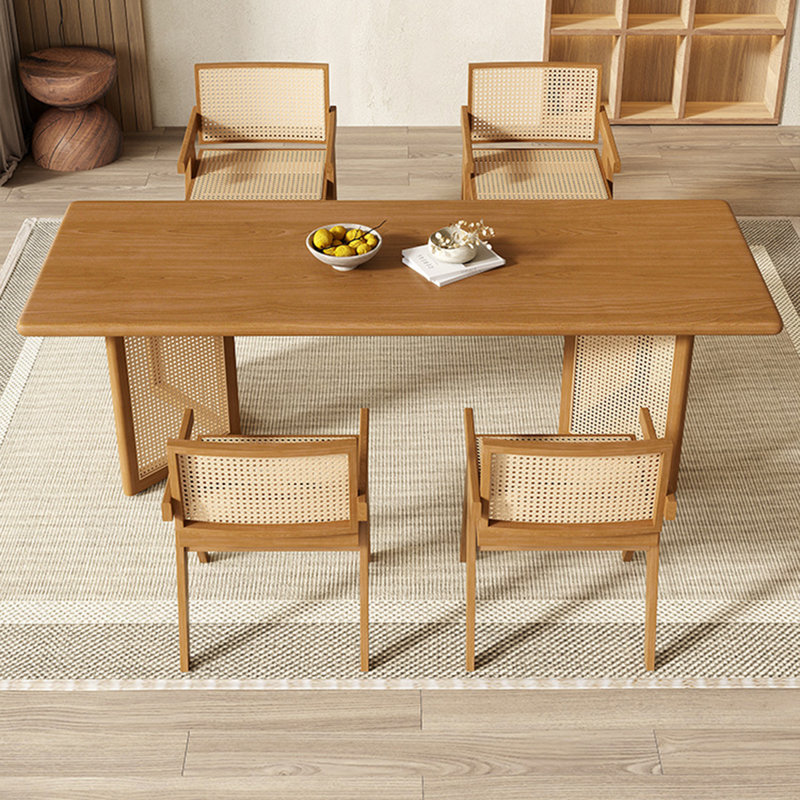 Solid Wood Brown Rectangular Dining Table Sets, 29.5"H x 63"L x 27.5"W
